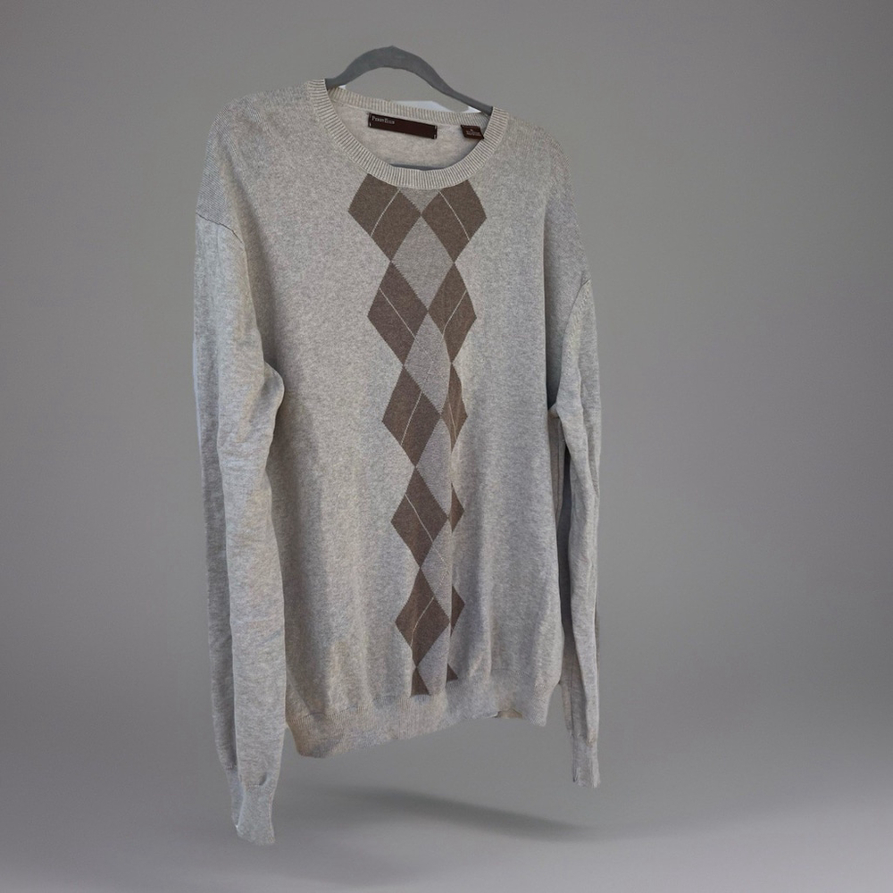 Perry Ellis Men’s Argyle Sweater Gray Brown Cotton Blend Size XL - Picture 7 of 12